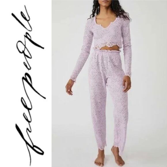 Free People Other - NWT Free People Cloud Ride Unlined Lace Lounge Set / Brushed Lilac Size Medium